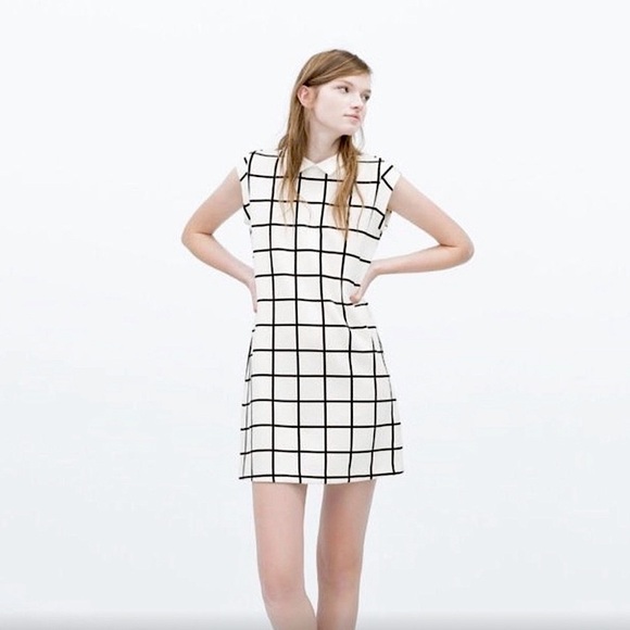 Zara Trafaluc Check Pattern Grid Mini Short Dress, Back/Off White, Size S - Picture 2 of 11